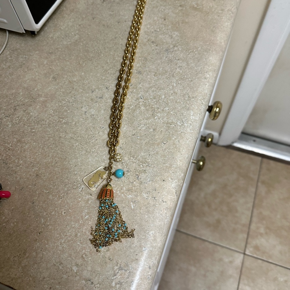 Lilly Pulitzer Gold and Blue Necklace with Elegant Charms